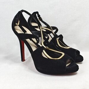 Zara Platform Heels EU 40 Black Gold Snake Chain Strappy Peep Toe Red Sole